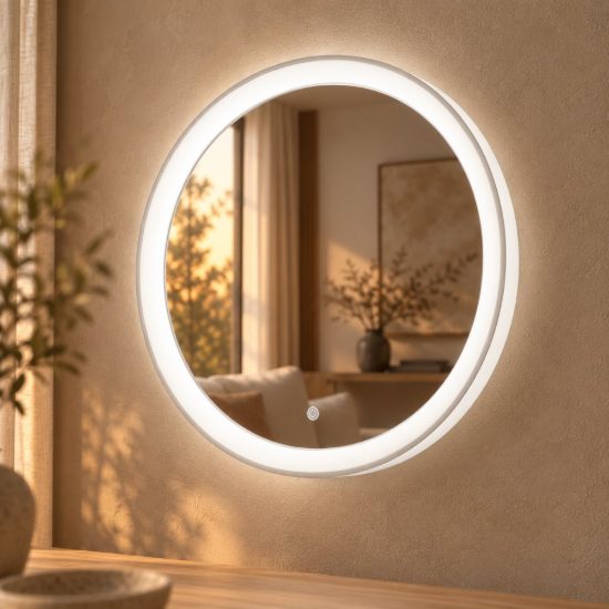 Gea luce krizia applique da parete con specchio led 25w cct 3000k 4000k rotonda bianco satinato