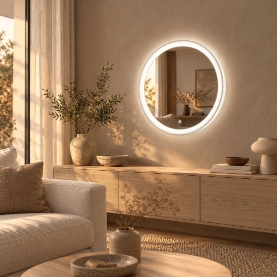 Gea luce krizia applique da parete con specchio led 25w cct 3000k 4000k rotonda bianco satinato