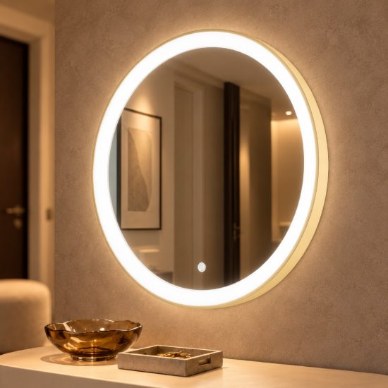 Gea luce krizia applique da parete con specchio led 25w cct 3000k 4000k rotonda new beige