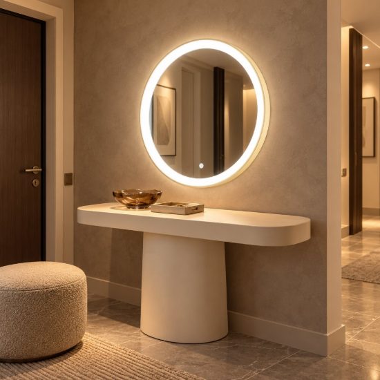 Gea luce krizia applique da parete con specchio led 25w cct 3000k 4000k rotonda new beige
