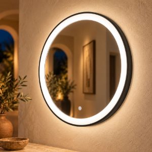 Gea luce krizia applique da parete con specchio led 25w cct 3000k 4000k rotonda nero satinato