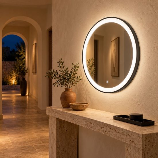Gea luce krizia applique da parete con specchio led 25w cct 3000k 4000k rotonda nero satinato