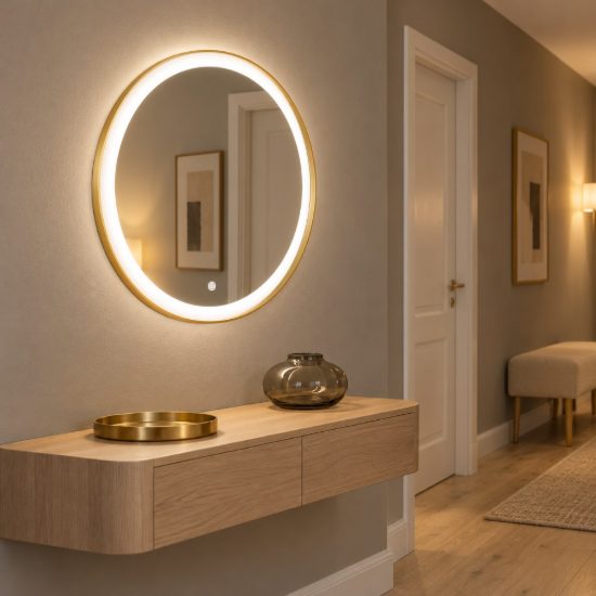 Gea luce krizia applique da parete con specchio led 25w cct 3000k 4000k rotonda oro spazzolato