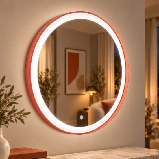 Gea luce krizia applique da parete con specchio led 25w cct 3000k 4000k rotonda terracotta