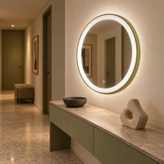 Gea luce krizia applique da parete con specchio led 25w cct 3000k 4000k rotonda verde salvia
