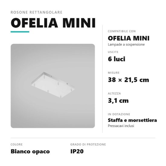 Gea luce ofelia rosone rettangolare 6 fori per lampade a sospensione bianco