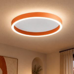 Gea luce aela plafoniera led 60w cct 3000k 4000k moderna rotonda arancio bruciato
