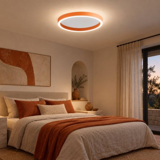 Gea luce aela plafoniera led 60w cct 3000k 4000k moderna rotonda arancio bruciato