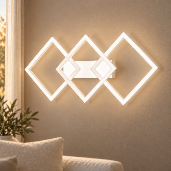 Gea luce afrodite applique da parete led 42w 3000k ad anelli quadrati bianco satinato