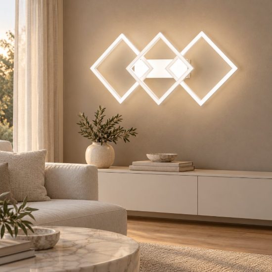 Gea luce afrodite applique da parete led 42w 3000k ad anelli quadrati bianco satinato