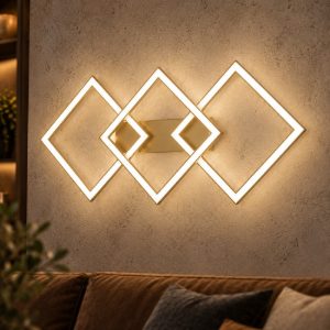 Gea luce afrodite applique da parete led 42w 3000k ad anelli quadrati oro spazzolato
