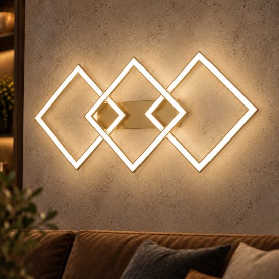 Gea luce afrodite applique da parete led 42w 3000k ad anelli quadrati oro spazzolato