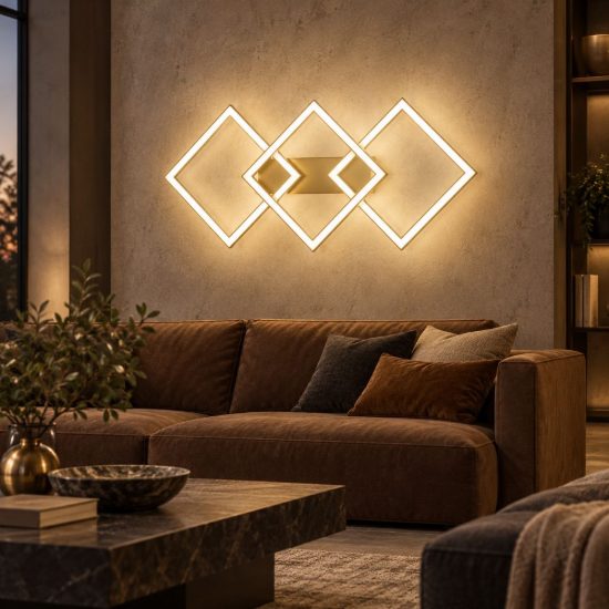 Gea luce afrodite applique da parete led 42w 3000k ad anelli quadrati oro spazzolato