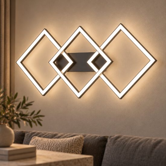 Gea luce afrodite applique da parete led 42w 3000k ad anelli quadrati titanio