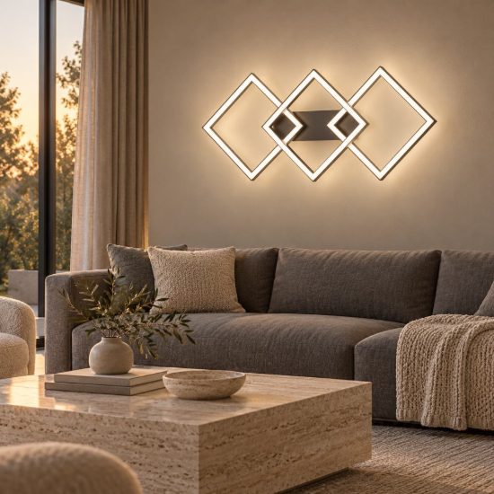 Gea luce afrodite applique da parete led 42w 3000k ad anelli quadrati titanio