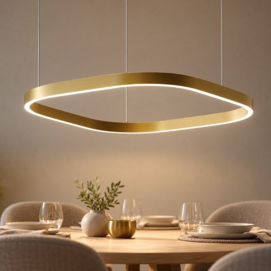 Gea luce criseide lampadario a sospensione led 80w 3000k quadrato oro spazzolato
