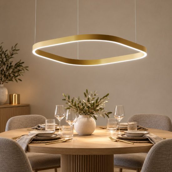 Gea luce criseide lampadario a sospensione led 80w 3000k quadrato oro spazzolato