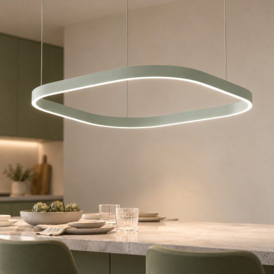 Gea luce criseide lampadario a sospensione led 80w 3000k quadrato verde salvia