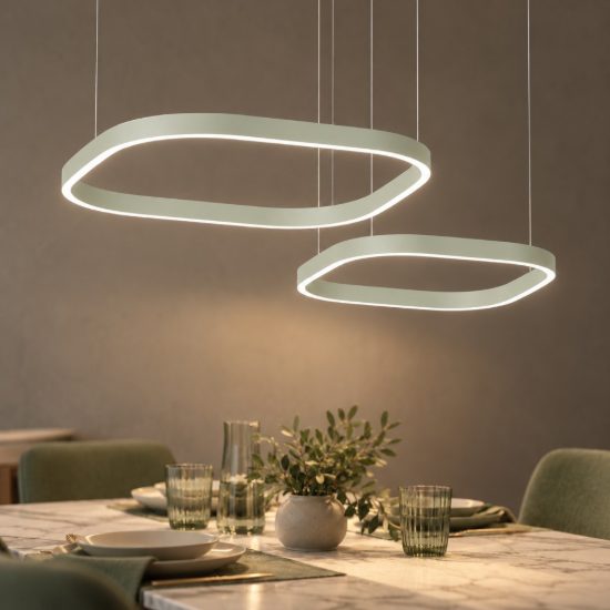 Gea luce criseide lampadario a sospensione con 2 pendenti led 90w 3000k quadrato verde salvia