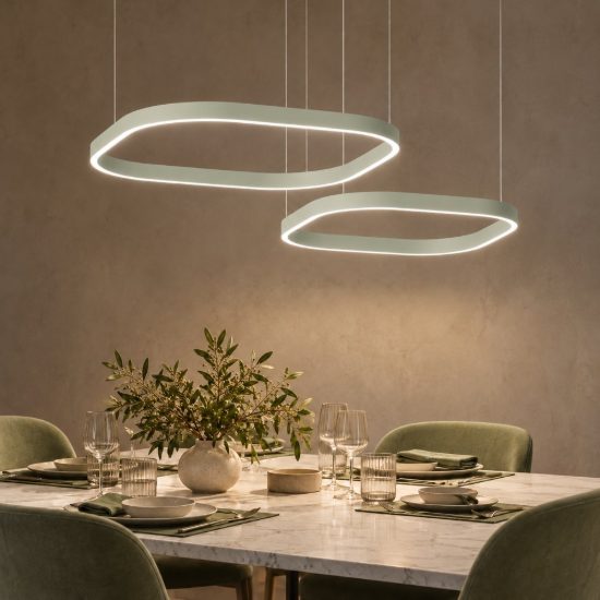 Gea luce criseide lampadario a sospensione con 2 pendenti led 90w 3000k quadrato verde salvia