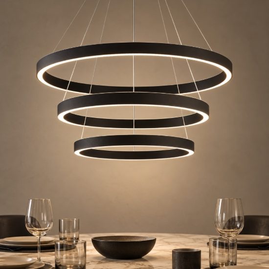 Gea luce criseide lampadario a sospensione con 3 pendenti a cascata led 125w 3000k nero satinato