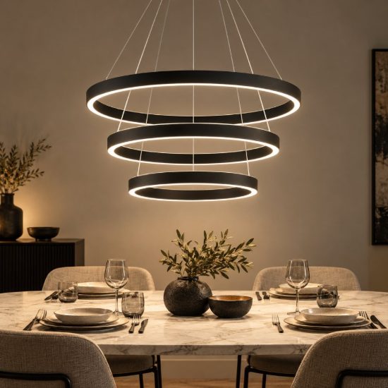 Gea luce criseide lampadario a sospensione con 3 pendenti a cascata led 125w 3000k nero satinato