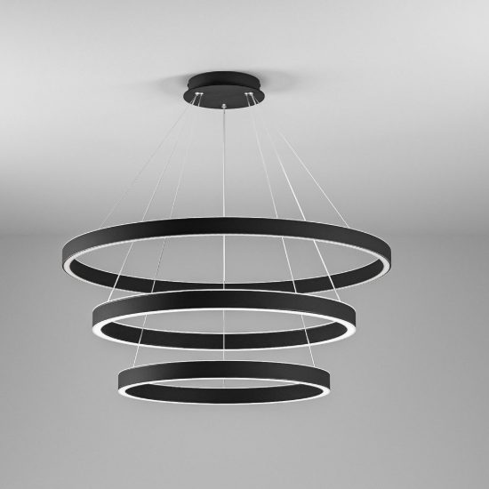 Gea luce criseide lampadario a sospensione con 3 pendenti a cascata led 125w 3000k nero satinato