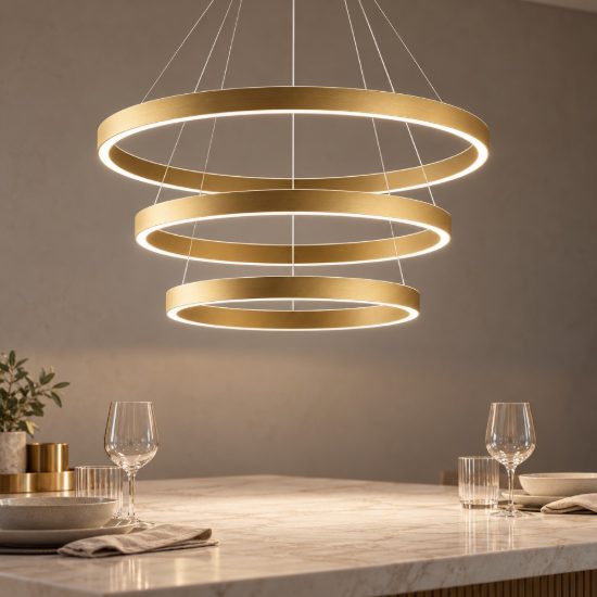 Gea luce criseide lampadario a sospensione con 3 pendenti a cascata led 125w 3000k oro spazzolato