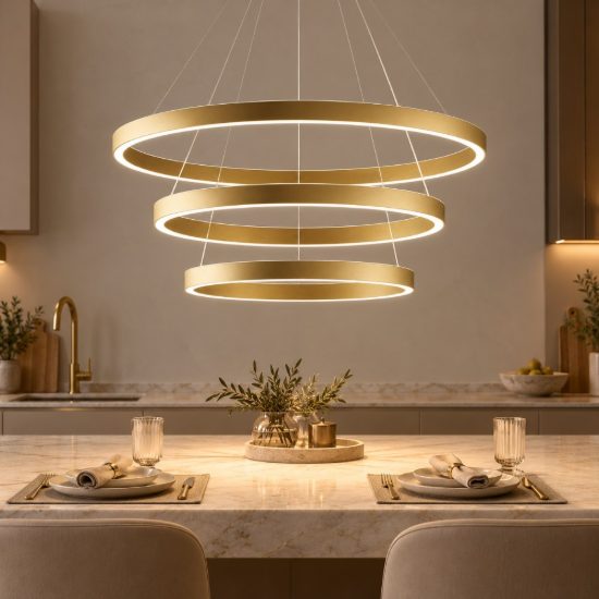 Gea luce criseide lampadario a sospensione con 3 pendenti a cascata led 125w 3000k oro spazzolato