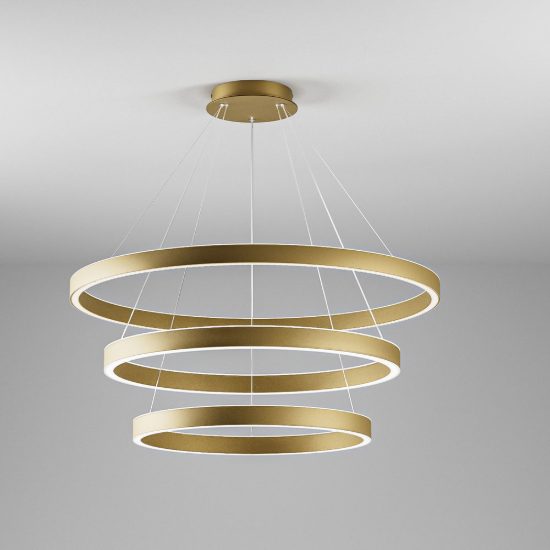 Gea luce criseide lampadario a sospensione con 3 pendenti a cascata led 125w 3000k oro spazzolato