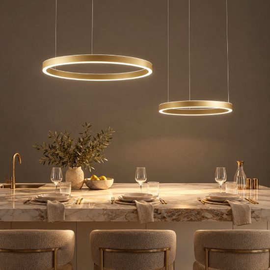 Gea luce criseide lampadario a sospensione con 2 pendenti decentrati led 75w 3000k oro spazzolato