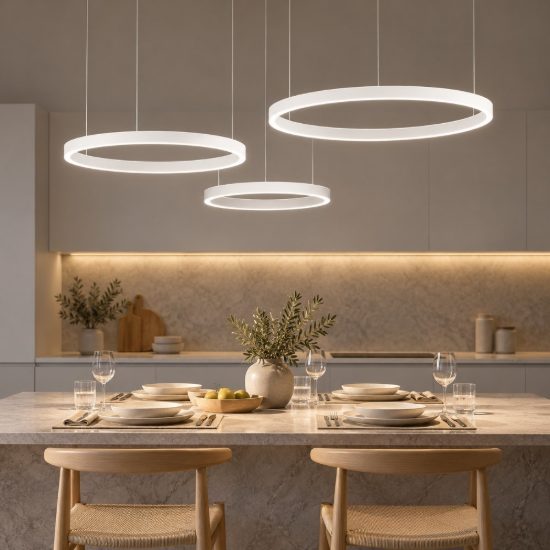 Gea luce criseide lampadario a sospensione con 3 pendenti decentrati led 125w 3000k bianco satinato