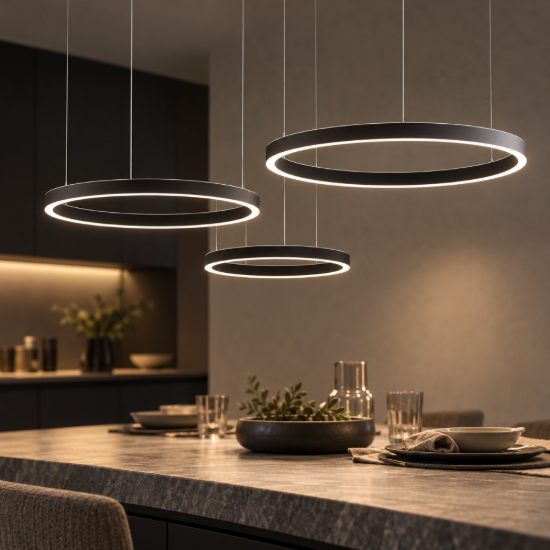 Gea luce criseide lampadario a sospensione con 3 pendenti decentrati led 125w 3000k nero satinato