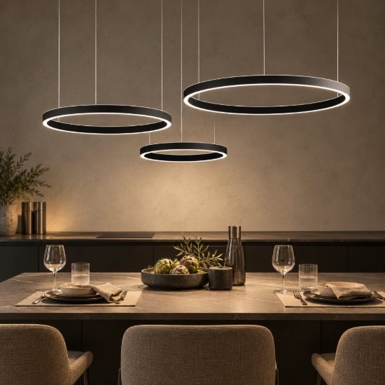 Gea luce criseide lampadario a sospensione con 3 pendenti decentrati led 125w 3000k nero satinato