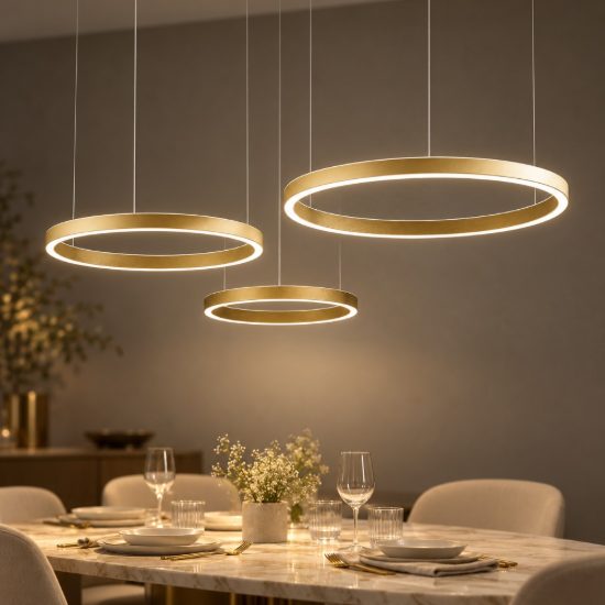 Gea luce criseide lampadario a sospensione con 3 pendenti decentrati led 125w 3000k oro spazzolato