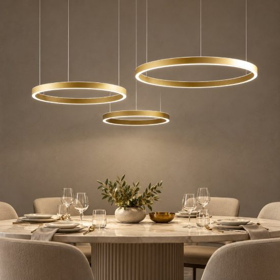 Gea luce criseide lampadario a sospensione con 3 pendenti decentrati led 125w 3000k oro spazzolato
