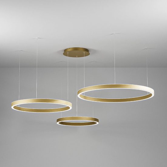 Gea luce criseide lampadario a sospensione con 3 pendenti decentrati led 125w 3000k oro spazzolato