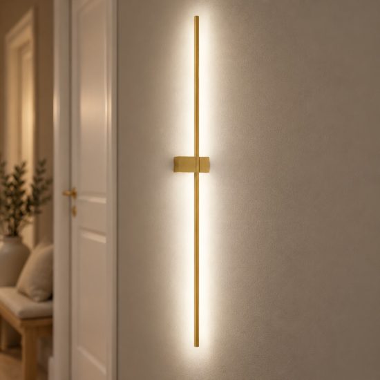 Gea luce cynara applique da parete per soggiorno led 25w 3000k moderna lineare oro spazzolato