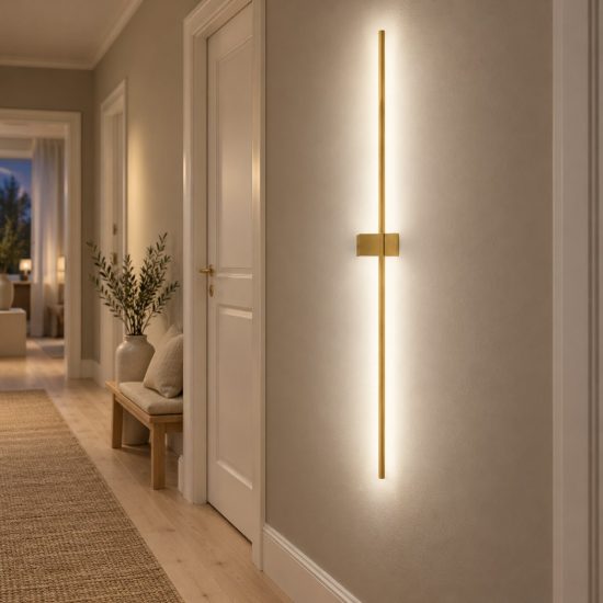 Gea luce cynara applique da parete per soggiorno led 25w 3000k moderna lineare oro spazzolato