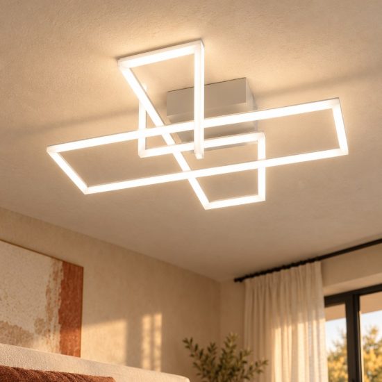 Gea luce dyana plafoniera led 60w 3000k moderna rettangolare bianco satinato