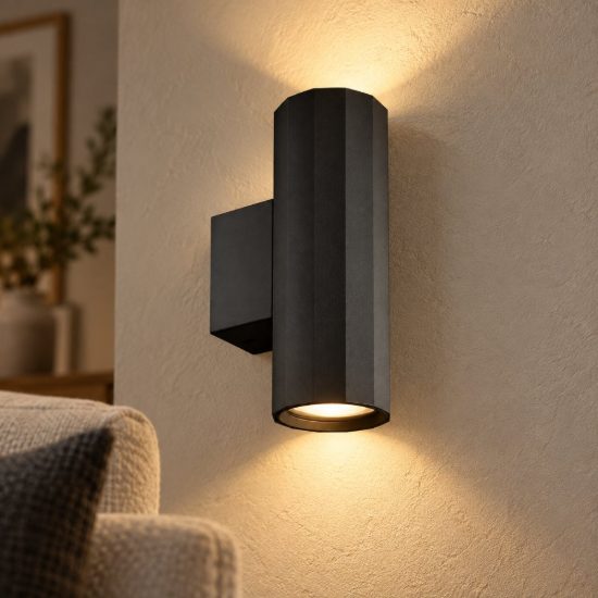 Gea luce gap 530 applique da parete per soggiorno moderna cilindrica nero satinato