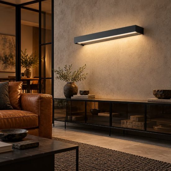 Gea luce gap 550 applique da parete per salotto led 20w 3000k moderna lineare nera