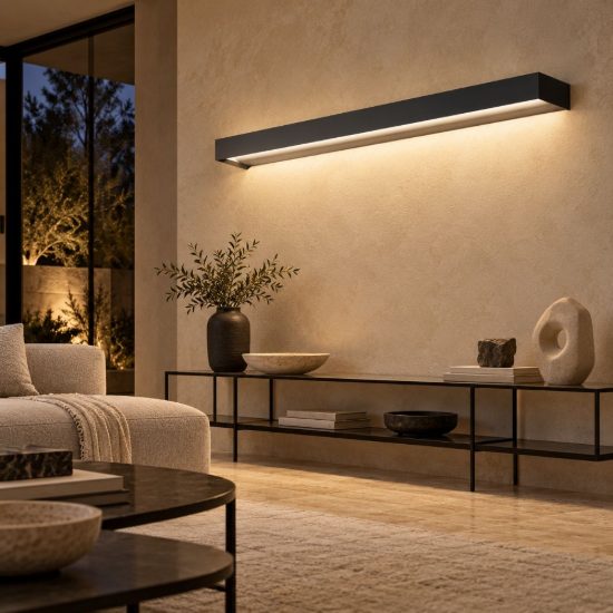 Gea luce gap 550 applique da parete per salotto led 30w 3000k moderna lineare nera