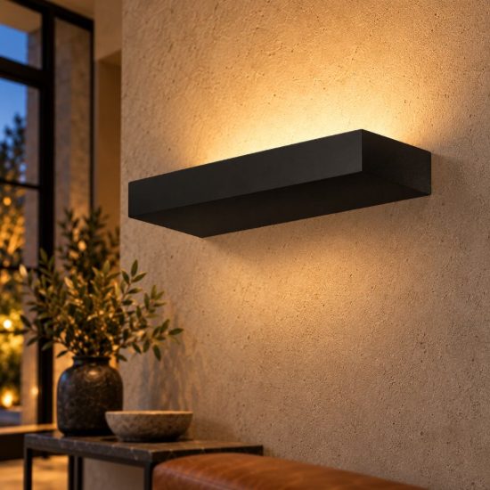 Gea luce gap 570 applique da parete per salotto led 20w 3000k moderna lineare nera