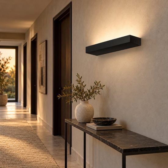 Gea luce gap 570 applique da parete per salotto led 34w 3000k moderna lineare nera