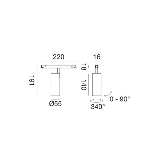 Gea luce gfa1340cd faretto per binario magnetico led 18w 4000k dimmerabile orientabile nero
