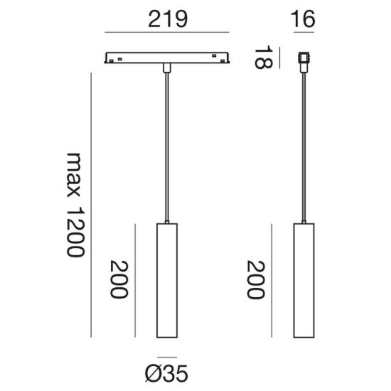 Gea luce gfa1360 lampada a sospensione piccola per binario magnetico led 10w 3000k cilindrica bianco