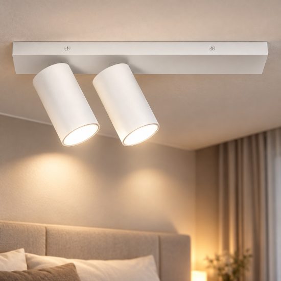 Gea luce gfa1398 plafoniera con 2 faretti orientabili moderna lineare bianco satinato