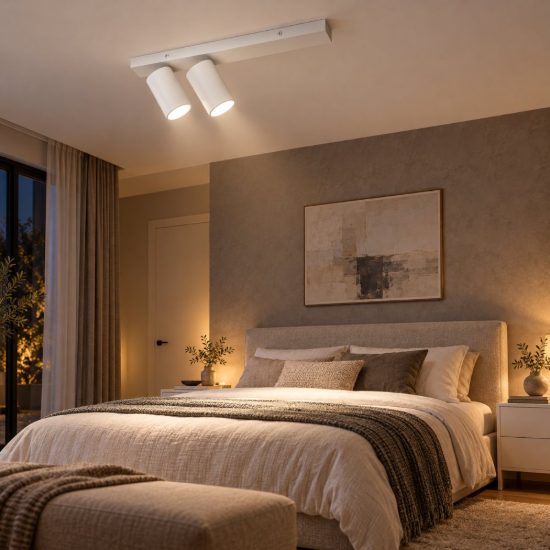 Gea luce gfa1398 plafoniera con 2 faretti orientabili moderna lineare bianco satinato