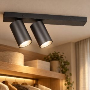 Gea luce gfa1398 plafoniera con 2 faretti orientabili moderna lineare nero satinato